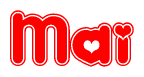 The image displays the word Mai written in a stylized red font with hearts inside the letters.