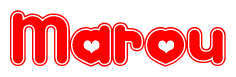 The image displays the word Marou written in a stylized red font with hearts inside the letters.