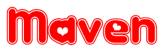 The image displays the word Maven written in a stylized red font with hearts inside the letters.