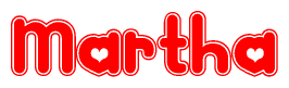 The image displays the word Martha written in a stylized red font with hearts inside the letters.