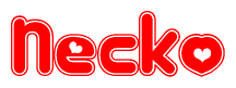 The image is a clipart featuring the word Necko written in a stylized font with a heart shape replacing inserted into the center of each letter. The color scheme of the text and hearts is red with a light outline.