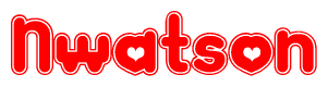 The image is a clipart featuring the word Nwatson written in a stylized font with a heart shape replacing inserted into the center of each letter. The color scheme of the text and hearts is red with a light outline.