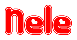 The image is a red and white graphic with the word Nele written in a decorative script. Each letter in  is contained within its own outlined bubble-like shape. Inside each letter, there is a white heart symbol.