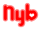 The image displays the word Nyb written in a stylized red font with hearts inside the letters.