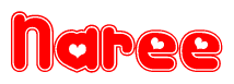 The image displays the word Naree written in a stylized red font with hearts inside the letters.