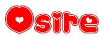 The image is a clipart featuring the word Osire written in a stylized font with a heart shape replacing inserted into the center of each letter. The color scheme of the text and hearts is red with a light outline.