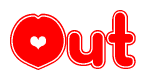 The image displays the word Out written in a stylized red font with hearts inside the letters.