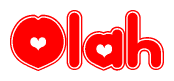 The image displays the word Olah written in a stylized red font with hearts inside the letters.