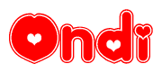 The image displays the word Ondi written in a stylized red font with hearts inside the letters.