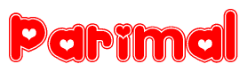 The image is a clipart featuring the word Parimal written in a stylized font with a heart shape replacing inserted into the center of each letter. The color scheme of the text and hearts is red with a light outline.