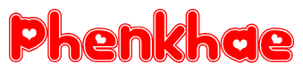 The image displays the word Phenkhae written in a stylized red font with hearts inside the letters.