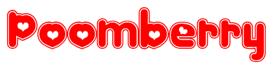 The image displays the word Poomberry written in a stylized red font with hearts inside the letters.