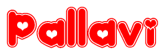 The image displays the word Pallavi written in a stylized red font with hearts inside the letters.