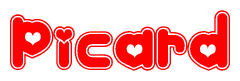 The image displays the word Picard written in a stylized red font with hearts inside the letters.