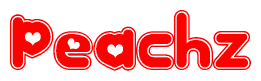The image is a clipart featuring the word Peachz written in a stylized font with a heart shape replacing inserted into the center of each letter. The color scheme of the text and hearts is red with a light outline.