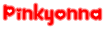 The image displays the word Pinkyonna written in a stylized red font with hearts inside the letters.