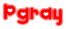 The image displays the word Pgray written in a stylized red font with hearts inside the letters.