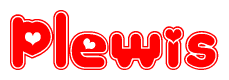 The image displays the word Plewis written in a stylized red font with hearts inside the letters.