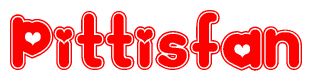 The image displays the word Pittisfan written in a stylized red font with hearts inside the letters.