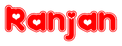 The image displays the word Ranjan written in a stylized red font with hearts inside the letters.
