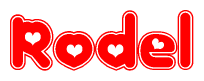 The image displays the word Rodel written in a stylized red font with hearts inside the letters.