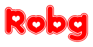 The image is a clipart featuring the word Robg written in a stylized font with a heart shape replacing inserted into the center of each letter. The color scheme of the text and hearts is red with a light outline.