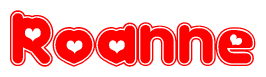 The image displays the word Roanne written in a stylized red font with hearts inside the letters.