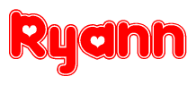 The image displays the word Ryann written in a stylized red font with hearts inside the letters.