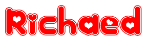 The image is a clipart featuring the word Richaed written in a stylized font with a heart shape replacing inserted into the center of each letter. The color scheme of the text and hearts is red with a light outline.