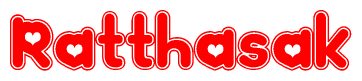 The image displays the word Ratthasak written in a stylized red font with hearts inside the letters.