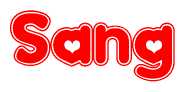 The image is a clipart featuring the word Sang written in a stylized font with a heart shape replacing inserted into the center of each letter. The color scheme of the text and hearts is red with a light outline.