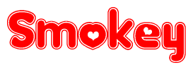 The image is a clipart featuring the word Smokey written in a stylized font with a heart shape replacing inserted into the center of each letter. The color scheme of the text and hearts is red with a light outline.