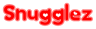 The image is a clipart featuring the word Snugglez written in a stylized font with a heart shape replacing inserted into the center of each letter. The color scheme of the text and hearts is red with a light outline.