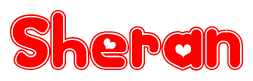 The image displays the word Sheran written in a stylized red font with hearts inside the letters.