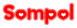 The image is a clipart featuring the word Sompol written in a stylized font with a heart shape replacing inserted into the center of each letter. The color scheme of the text and hearts is red with a light outline.