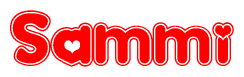 The image is a red and white graphic with the word Sammi written in a decorative script. Each letter in  is contained within its own outlined bubble-like shape. Inside each letter, there is a white heart symbol.
