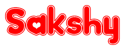 The image is a clipart featuring the word Sakshy written in a stylized font with a heart shape replacing inserted into the center of each letter. The color scheme of the text and hearts is red with a light outline.