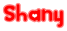 The image is a clipart featuring the word Shany written in a stylized font with a heart shape replacing inserted into the center of each letter. The color scheme of the text and hearts is red with a light outline.