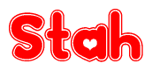 The image displays the word Stah written in a stylized red font with hearts inside the letters.