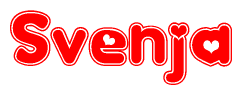 The image is a clipart featuring the word Svenja written in a stylized font with a heart shape replacing inserted into the center of each letter. The color scheme of the text and hearts is red with a light outline.