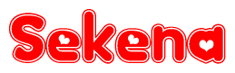 The image is a clipart featuring the word Sekena written in a stylized font with a heart shape replacing inserted into the center of each letter. The color scheme of the text and hearts is red with a light outline.