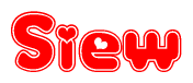 The image is a clipart featuring the word Siew written in a stylized font with a heart shape replacing inserted into the center of each letter. The color scheme of the text and hearts is red with a light outline.