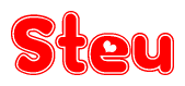 The image is a clipart featuring the word Steu written in a stylized font with a heart shape replacing inserted into the center of each letter. The color scheme of the text and hearts is red with a light outline.