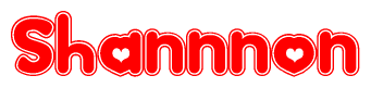 The image is a clipart featuring the word Shannnon written in a stylized font with a heart shape replacing inserted into the center of each letter. The color scheme of the text and hearts is red with a light outline.