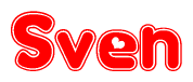 The image displays the word Sven written in a stylized red font with hearts inside the letters.