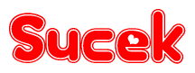 The image is a clipart featuring the word Sucek written in a stylized font with a heart shape replacing inserted into the center of each letter. The color scheme of the text and hearts is red with a light outline.