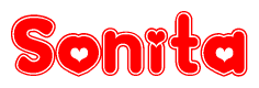 The image is a clipart featuring the word Sonita written in a stylized font with a heart shape replacing inserted into the center of each letter. The color scheme of the text and hearts is red with a light outline.