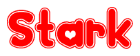 The image is a clipart featuring the word Stark written in a stylized font with a heart shape replacing inserted into the center of each letter. The color scheme of the text and hearts is red with a light outline.
