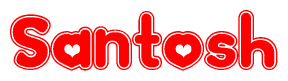 The image displays the word Santosh written in a stylized red font with hearts inside the letters.