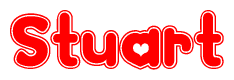 The image is a clipart featuring the word Stuart written in a stylized font with a heart shape replacing inserted into the center of each letter. The color scheme of the text and hearts is red with a light outline.